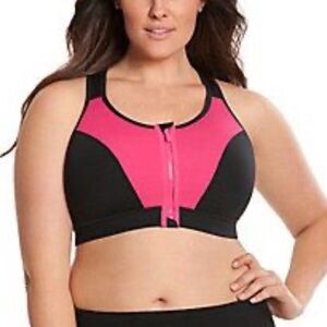 Livi Active Front Zip Racerback Medium Impact Workout Sport Bra Size: 46D